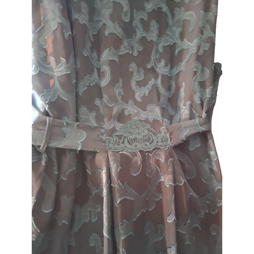 Fredericks of Hollywood Teal Sheer Mesh Lace Trim Robe Damask Scroll Vintage L‎ - Picture 5 of 12